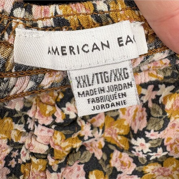 American Eagle Women's Off-Shoulder Floral Bohemian Blouse XXL Yellow Cropped - Picture 4 of 9